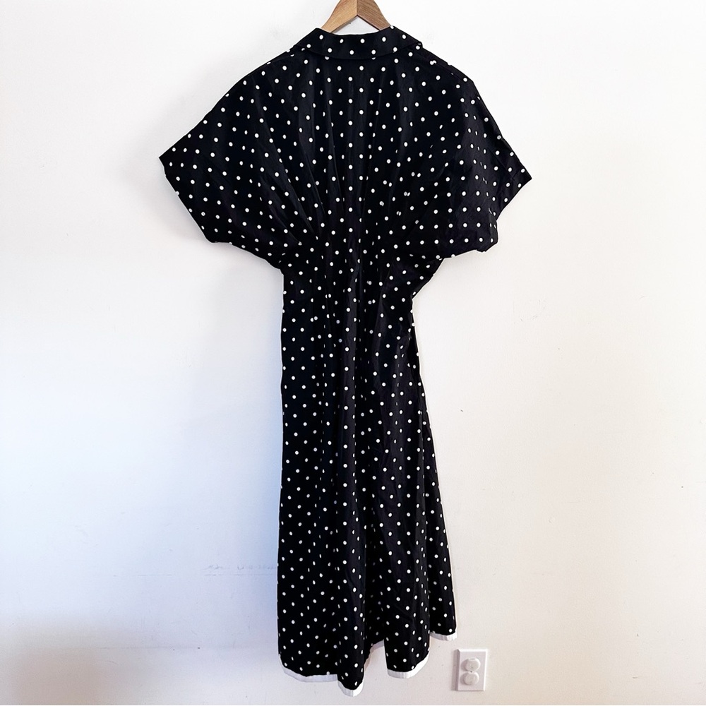 Anthropologie Black Polka Dot Midi Dress with White Trim - Picture 9 of 10